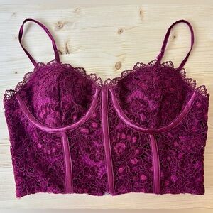 Altar’d State XXS burgundy padded, cropped, lace, underwire, corset top